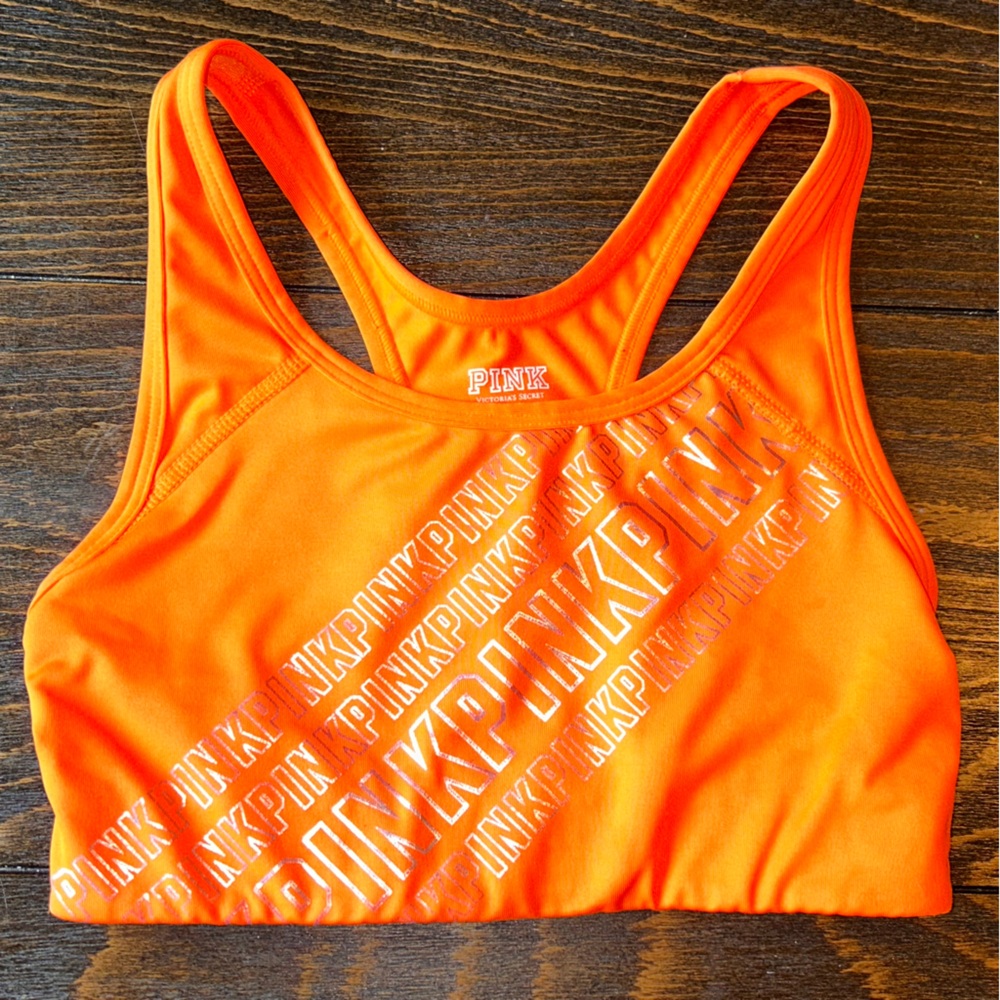 Victoria’s Secret PINK ULTIMATE sports BRA unlined Orange Metallic Silver sz XS